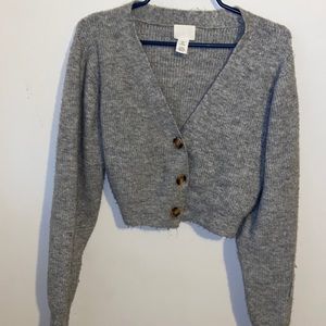 Cropped grey cardigan, women’s size M from H&M.